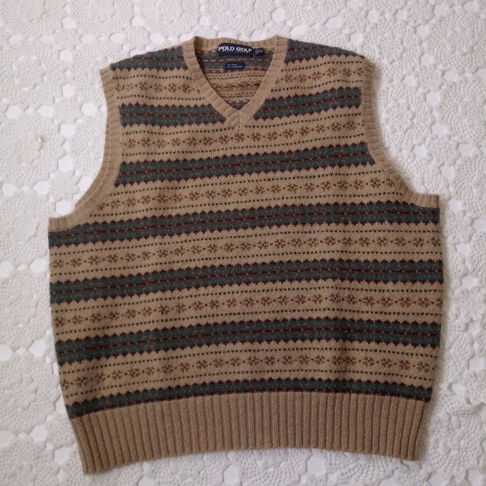 Vintage Polo Golf Ralph Lauren Fair Isle V-Neck Sweater Vest - Men’s XL, Wool